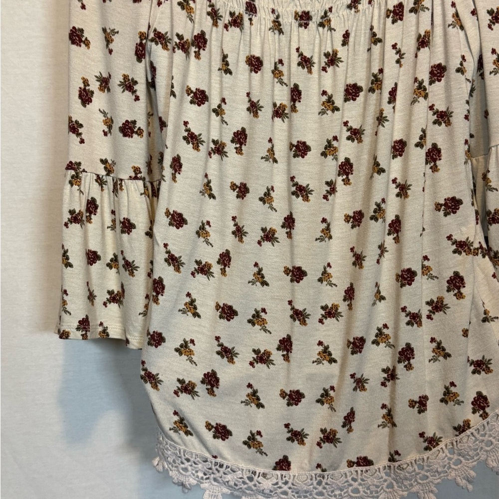 G-109 Urban Girl Cream Red & Orange Floral Lace Trim 1/2 Sleeve Blouse Size S - Picture 9 of 15